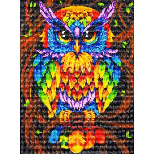 Broderie cu diamante, model multicolor bufnita, accesorii, panza cu adeziv, dimensiune 30x40 cm, diamante colorate, lipici uscat - imagine 10